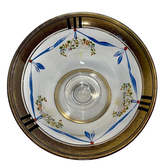 Hand-Painted Glass Compote Dish with Floral and Gold Accents, European Style - Picture 6 of 6